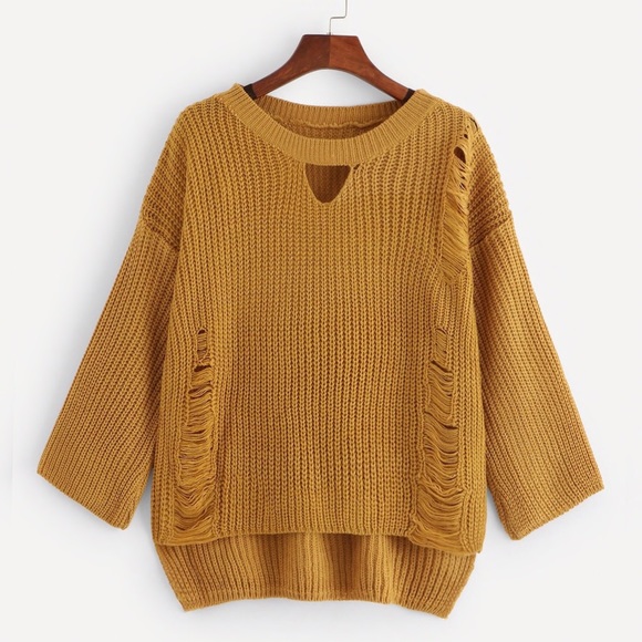 Sweaters - Dip Hem Distressed Sweater